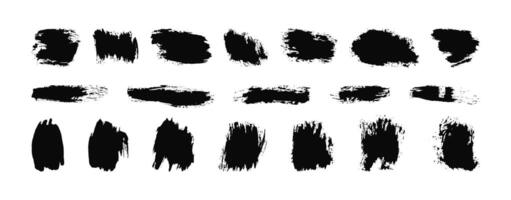 Black brush strokes and text boxes set. Paintbrush dry smear collection. Grunge texture shapes. Ink rectangles mount and backgrounds. vector