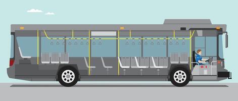 a slice of urban city bus with empty passenger side view with driver. vector