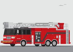 firefigthers vehicles of red color fire engine truck side diagonal view vector