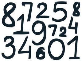 Set of handwritten numbers in grunge ink vector