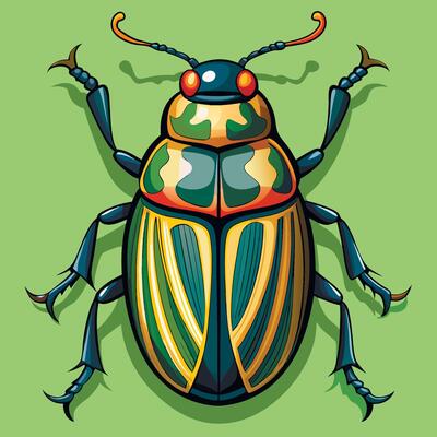 A colorful beetle on a green background