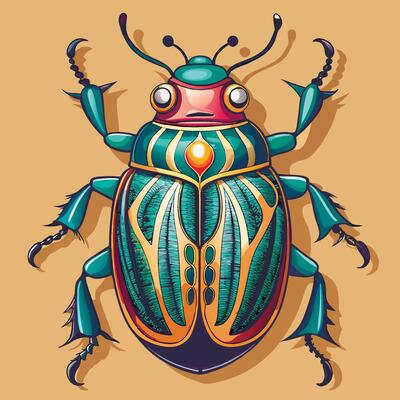 illustration of a colorful beetle with a heart on its back