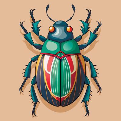 A colorful beetle with a red, green and blue pattern