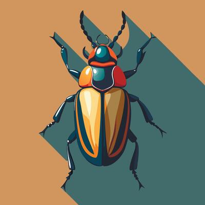A beetle with a long shadow on a brown background