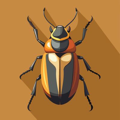 A beetle with long shadow on a brown background