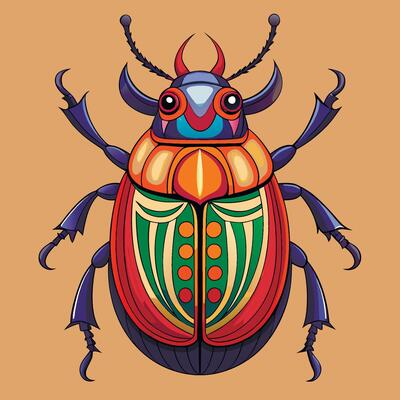 A colorful beetle with a colorful pattern on its back
