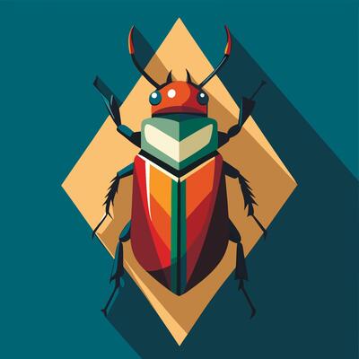 A beetle with long shadow on a blue background