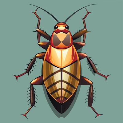 A cartoon cockroach on a green background