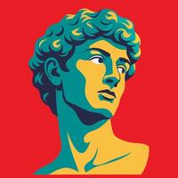 The face of a man with curly hair on a red background vector