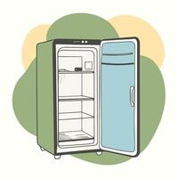 An open refrigerator with a door open vector