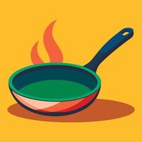A frying pan with a flame on it vector