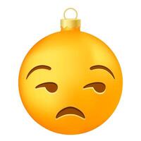 Emoji Christmas tree ball or toy with expression of disapproval face vector