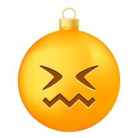 Emoji Christmas tree ball or toy with expression of shame face vector