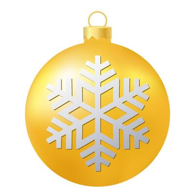 Yellow Christmas tree toy or ball with snowflake illustration