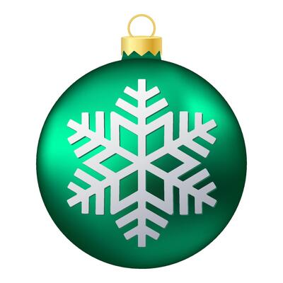 Green Christmas tree toy or ball with snowflake illustration