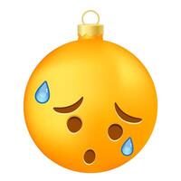 Emoji Christmas tree ball or toy with an expression of disappointment face vector