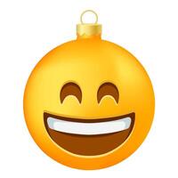 Emoji Christmas tree ball or toy with laughing eyes and open mouth face vector