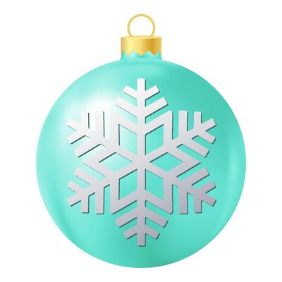 Turquoise Christmas tree toy or ball with snowflake illustration