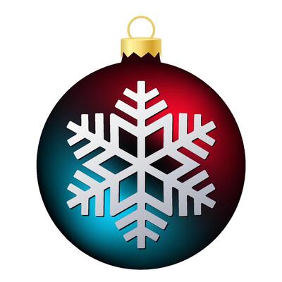 Rainbow Christmas tree toy or ball in blue and red color with snowflake