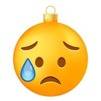 Emoji Christmas tree ball or toy with an expression of disappointment face vector