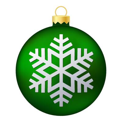 Green Christmas tree toy or ball with snowflake illustration