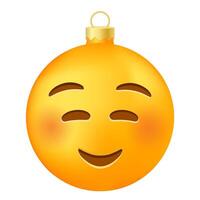 Emoji Christmas tree ball or toy with embarrassed smiling face vector