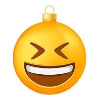 Emoji Christmas tree ball or toy with laughing eyes and open mouth face vector