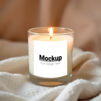 Candle Label Mockup in a Gentle and Elegant Fabric Setting psd