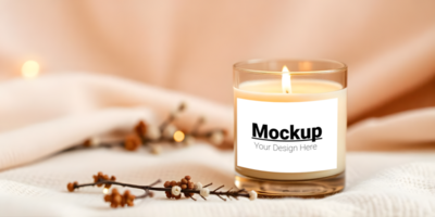 Mockup of Candle Label with Luxurious Soft Fabric Setting psd