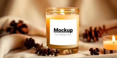 Candle Label Mockup with Subtle and Luxurious Fabric Background psd