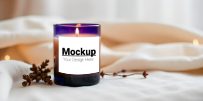 Candle Label Mockup on Gentle Fabric Background Add Your Design psd