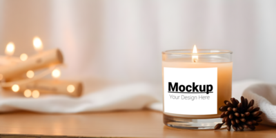 Minimal Candle Label Mockup on Smooth Fabric Surface psd