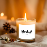 Candle Label Display Mockup on a Cozy Fabric Background psd