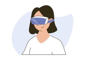 Smiling Woman Using a Virtual Reality Headset. Modern VR Technology isolated cartoon flat Illustration vector