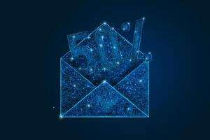 Abstract isolated image of a letter, mail or message with 50 percent discount. Polygonal illustration looks like stars in the blask night sky in spase or flying glass shards. vector