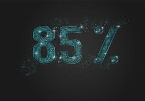 Abstract isolated blue 85 percent sale concept. Polygonal illustration looks like stars in the black night sky in space or flying glass shards. Digital design for website, web, internet. vector