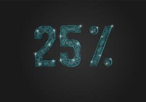 Abstract isolated blue 25 percent sale concept. Polygonal illustration looks like stars in the blask night sky in spase or flying glass shards. Digital design for website, web, internet. vector