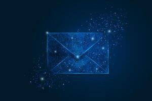 Abstract isolated image of a letter, mail or message. Polygonal illustration looks like stars in the blask night sky in spase or flying glass shards. Digital design vector