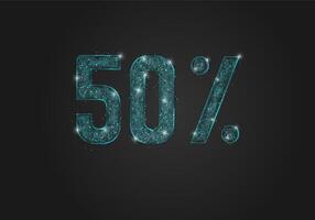 Abstract isolated blue 50 percent sale concept. Polygonal illustration looks like stars in the blask night sky in spase or flying glass shards. Digital design for website, web, internet. vector