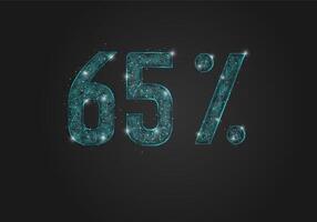 Abstract isolated blue 65 percent sale concept. Polygonal illustration looks like stars in the blask night sky in spase or flying glass shards. Digital design for website, web, internet. vector