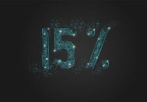 Abstract isolated blue 15 percent sale concept. Polygonal illustration looks like stars in the black night sky in space or flying glass shards. Digital design for website, web, internet. vector