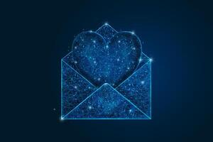 Abstract isolated image of a letter, mail or message with heart. Polygonal illustration looks like stars in the blask night sky in spase or flying glass shards. Digital design for website vector