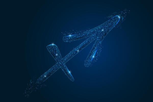 Abstract futuristic image of sagittarius zodiac sign. Astrological horoscope characteristic.