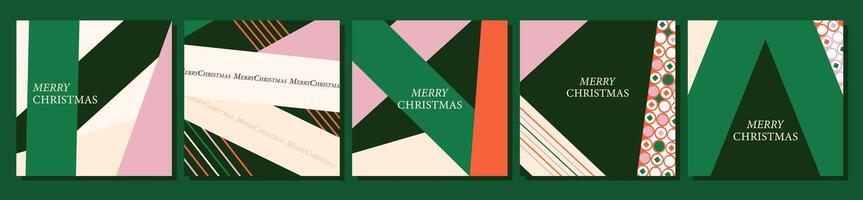 A collection of luxurious, abstract Christmas backgrounds in holiday tones. Modern design with geometric shapes and patterns. Suitable for greetings, outdoor advertising, branding materials and decor. vector