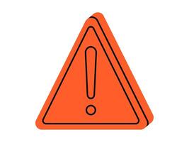 Hand drawn cute cartoon illustration of triangle warning sign. Flat forbidden warning message in doodle. Exclamation mark. Social media icon or sticker. Caution symbol. Access denied. Isolated. vector