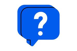 Hand drawn cute cartoon illustration of speech bubble with question mark. Flat problem message doodle style. Ask for advice. Social media icon. Support or service. Seeking for help. Isolated. vector