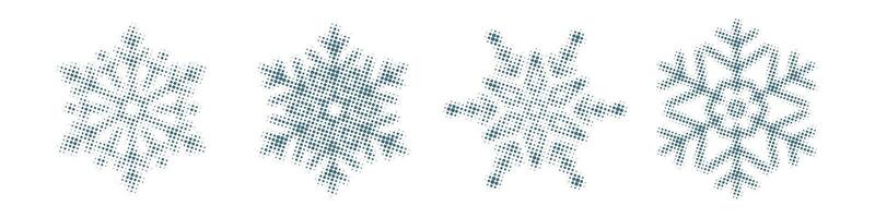 Dotted halftone snowflakes set, ornate Polka dot winter snowy elements. illustration with isolated prefect circles vector