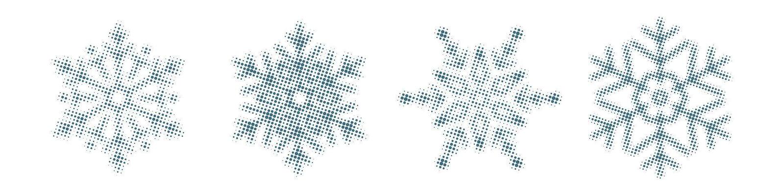 Dotted halftone snowflakes set, ornate Polka dot winter snowy elements. illustration with isolated prefect circles