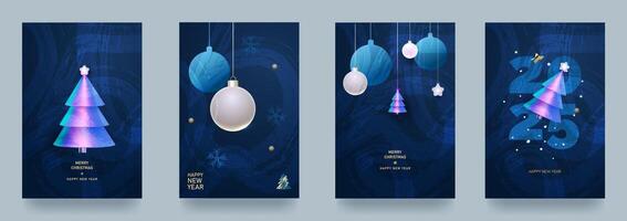 Set of Christmas and New Year cards illustration concepts for background, greeting card, party invitation card, banner, social media. Strokes, 3D shapes, gradients vector