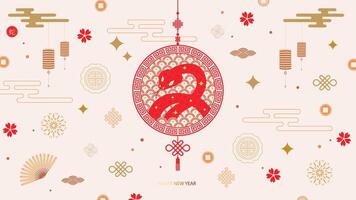 Chinese New Year 2024, Year of the Dragon, zodiac. Banner template for Chinese New Year design with medallion and traditional patterns. Minimalistic style vector